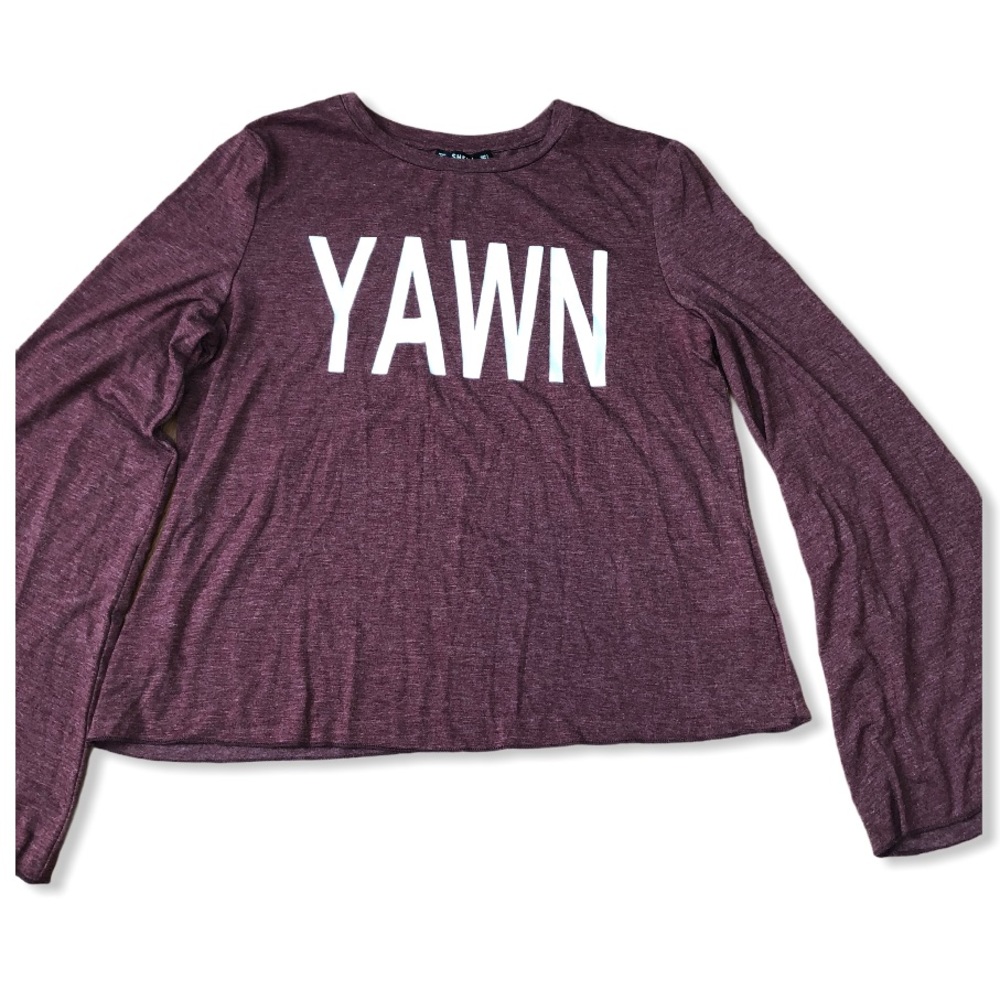 Shein Yawn Long Sleeve Burgundy Tee